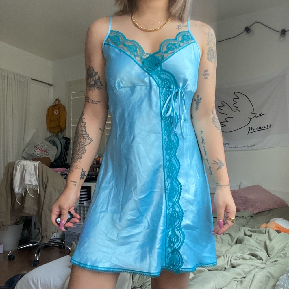 Victoria’s Secret blue satin silk mini slip dress